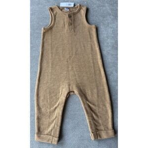 Baby Romper 6-12M Tan Neutral Old Navy Sleeveless Henley One Piece NWT
